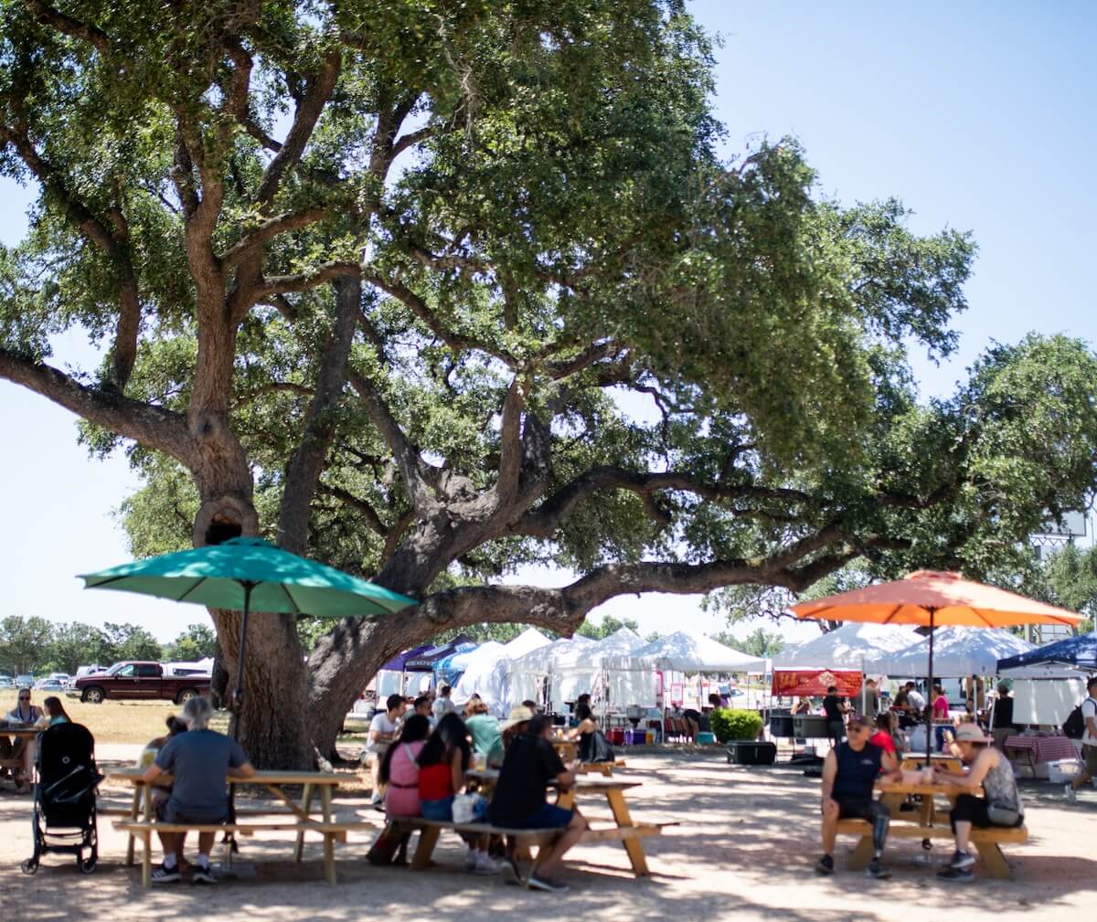 Picnic tables at Texas Farmers Market